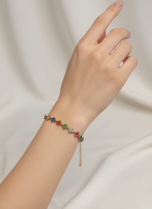 Bracelet trèfles strass multicolors