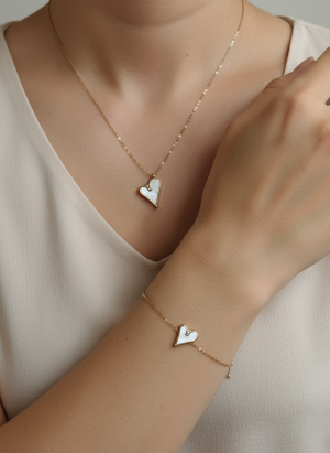 Ensemble Cœur Nacré – Collier & Bracelet