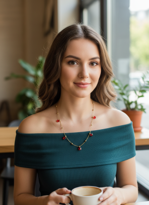 Collier fleurs rouges et dorées