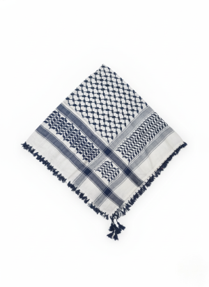 Koufiyye bleu marine et blanc au motif traditionnel, légère, douce