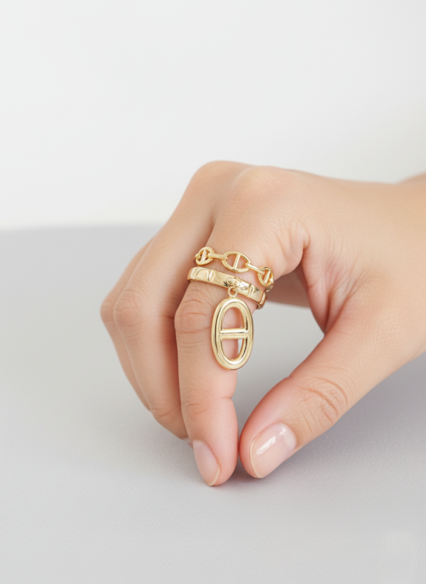 bague-double-infini-revisite Bague duo double tour en acier inoxydable doré – Design infini revisité avec élément pendant intégré
