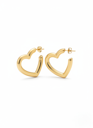 Boucles d’oreilles cœur doré en acier inoxydable – Fermoir poussoir – Bijou élégant et durable