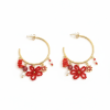 Boucles d’Oreilles Créoles doré– Fleurs Rouges en Perles