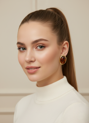 Boucles d'oreilles tendance vintage pierre marron