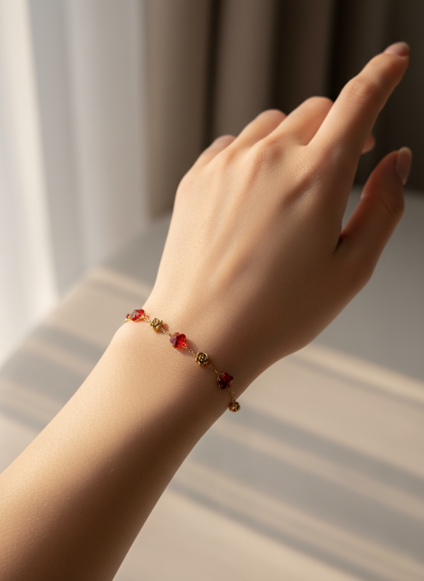 bracelet-fleurs-rouges-et-dorées Bracelet fleurs rouges et dorées