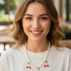 Collier fantaisie Cerise d’Amour avec perle blanche et cerises rouges pour femme