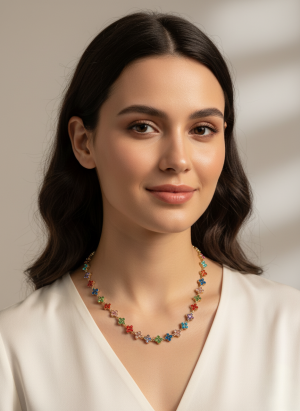 Collier trefle multicolore luxueux